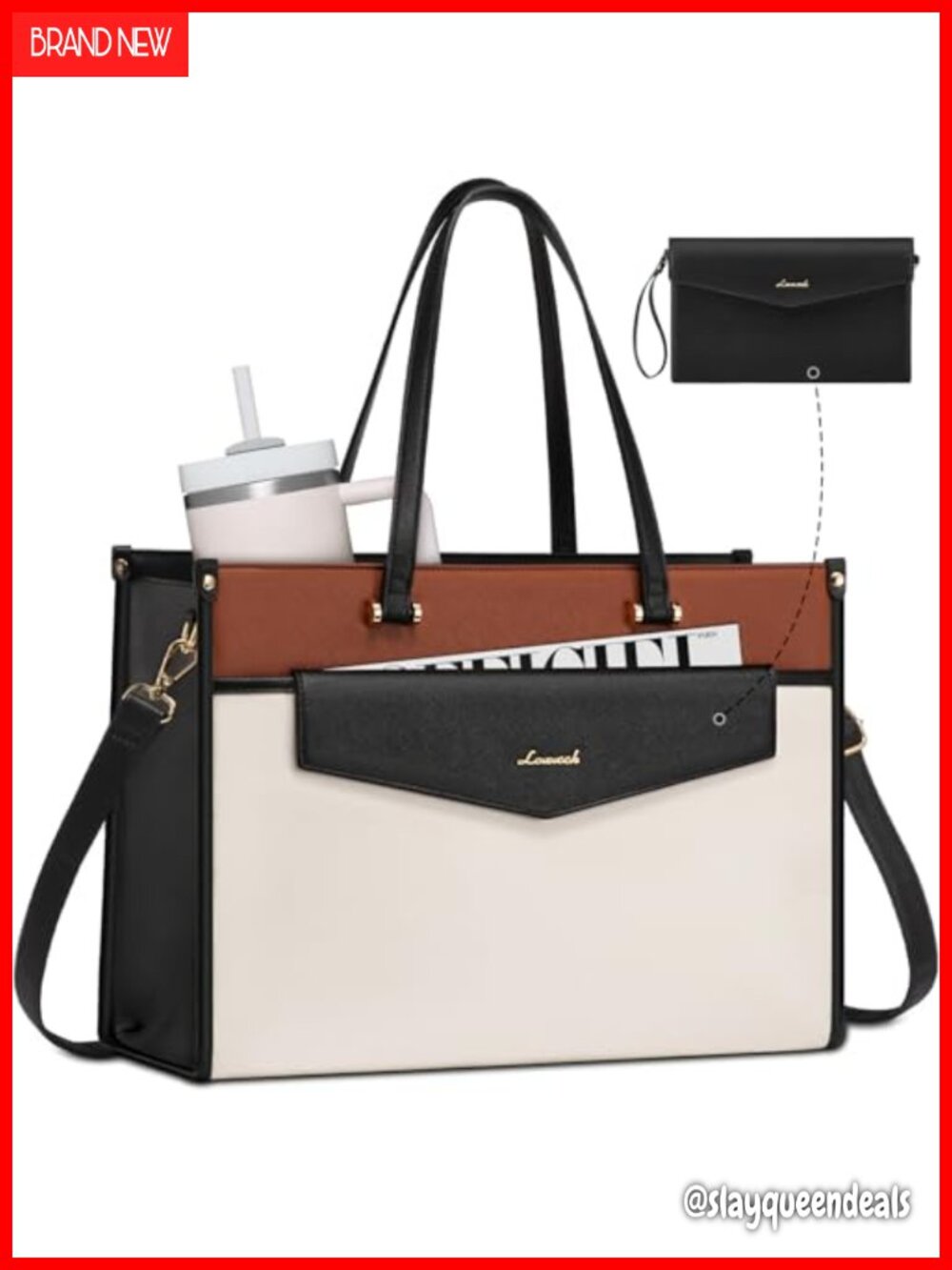 16" Laptop Tote Bag 2-in-1 Work Purse Crossbody Briefcase Pockets